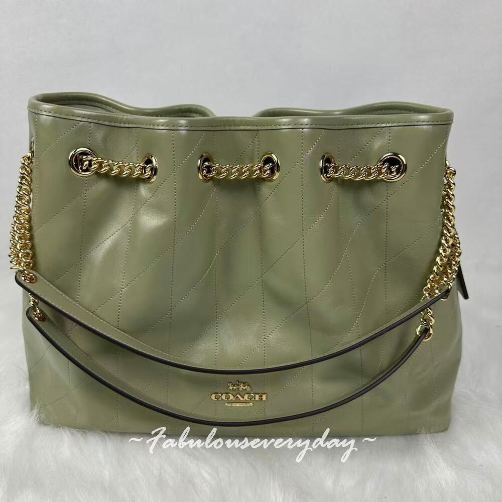 Coach Evelyn Shoulder Bag With Quilting In Leather/Gold/Pistachio CDR00 NWT